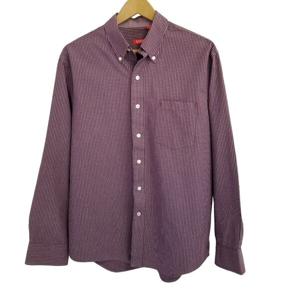 Izod Men's Purple White Check Button Down Long Sleeve Shirt Vintage Size M - Picture 1 of 5
